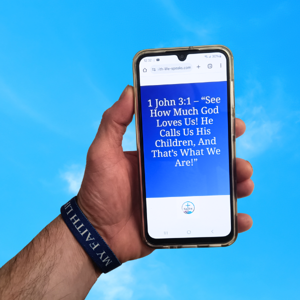 Bible verse on phone with tap on bracelet